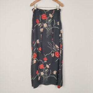 Vintage Blue Women's Skirt Size M Rayon Black Red Floral Bohemian Boho Party